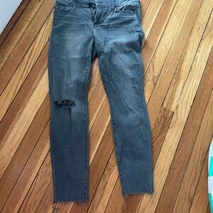 MOTHER Gray Skinny Jeans with Distressed Details